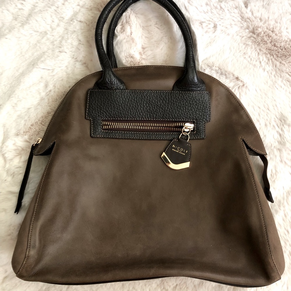 Nicoli brown leather and suede satchel